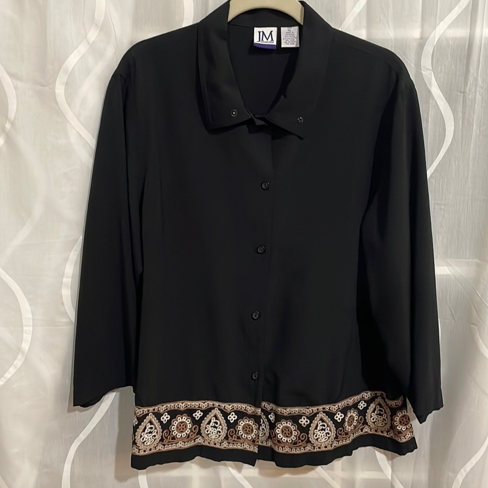JM Collection Button Down Embroidered Blouse, Size XL